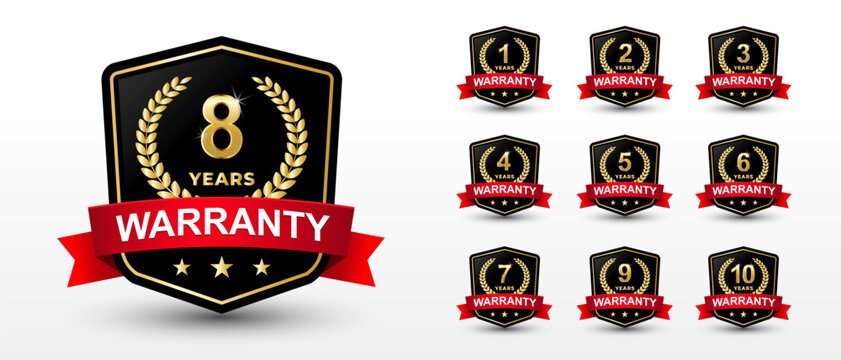 set of golden warranty logo,Vector golden warranty number. 1, 2, 3, 4, 5, 6, 7, 8, 9, 10, logo design. vector illustration