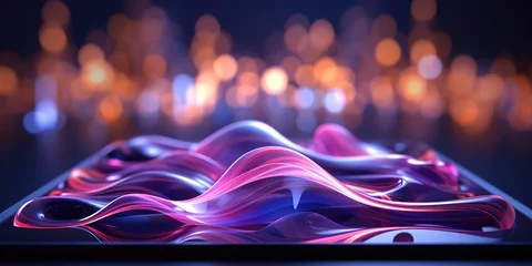 Keuken spatwand met foto Abstract waves in blue and pink With bokeh background. generative AI © original logo