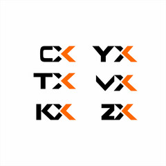 Simple CX, YX, TX, VX, KX and ZX letter logo designs.