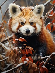 Red panda sitting on a tree branch, climbing a tree