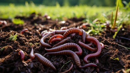 Many living earthworms for fishing in the soil, background - obrazy, fototapety, plakaty