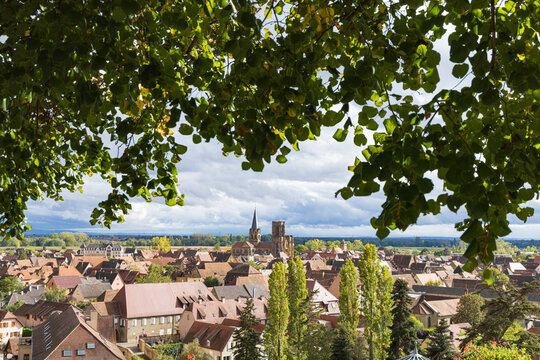 Scenic view from Chateau d'Isenbourg and Spa at picturesque village Rouffach Haut-Rhin department in Grand Est in north-eastern France