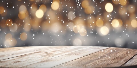Empty wooden table can be used for product presentation with bokeh light background. generative AI