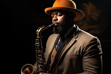 A stylish saxophonist serenades the audience with soulful jazz, his fedora adding a touch of...