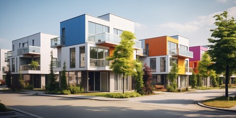 New built houses in a residential complex - obrazy, fototapety, plakaty