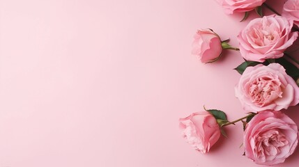 Romantic Valentine's Day Concept: Stunning Top-View Pink Peony Roses on Isolated Pastel Pink Background, Ideal for Greeting Cards and Love-themed Celebrations
