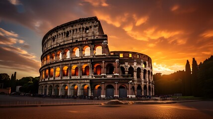 Fototapeta na wymiar Rome Colosseum. A colorful early morning photo at sunrise.