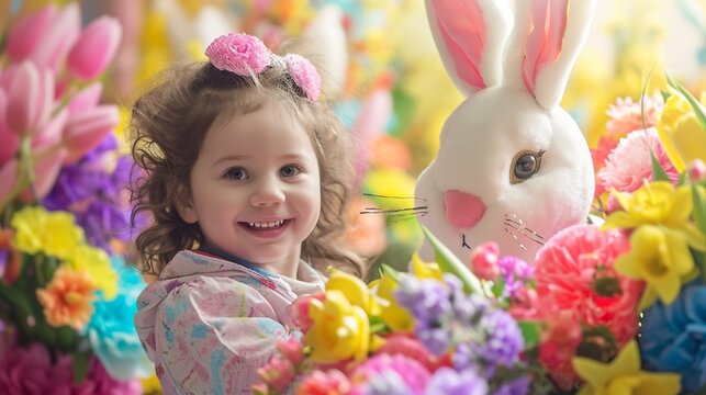 A little one dressed in a charming Easter outfit, surrounded by festive decorations and flowers, the HD camera capturing the innocence and beauty of the celebratory scene