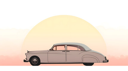 Fototapeta premium Golden Hour Nuptials: A Classic Car Against a Romantic Sunset