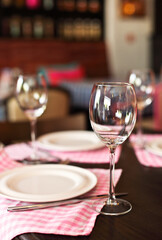 Empty glasses set in the restaurant