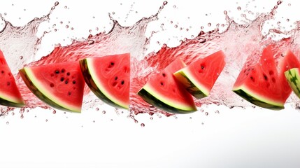 Dancing slices of watermelon white background - Generative AI