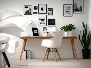 Interior design of modern Scandinavian home office. generative AI