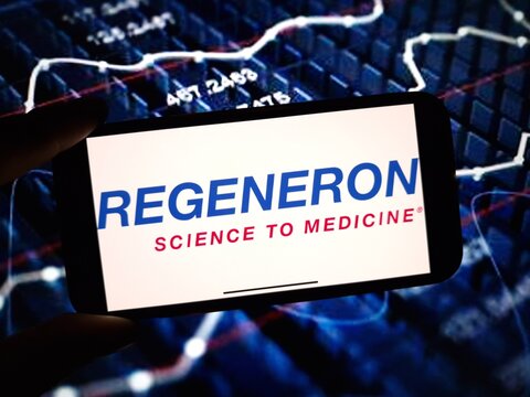 Konskie, Poland - January 13, 2024: Regeneron Pharmaceuticals company logo displayed on mobile phone