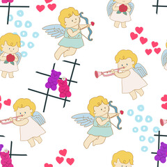 Repeat Background seamless cute cartoon doodle kid character angel cupid eros symbol
