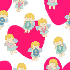Repeat Background seamless cute cartoon doodle kid character angel cupid eros symbol