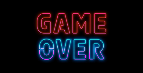 Game Over Neon Text Vector with a Brick Wall Background design template modern trend design night neon signboard night bright advertising light banner light art. Vector Illustration.