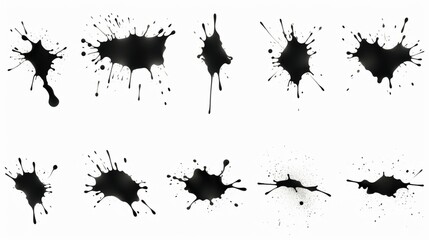 A set of black splashes on complete white background - Generative AI
