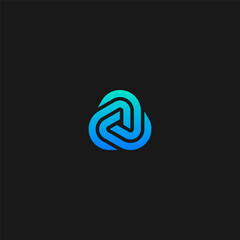 Rounded triangle abstract rotation logo. Triple letter C logo with blue green gradient.