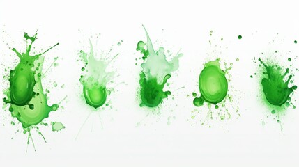 A set of green splashes on complete white background - Generative AI