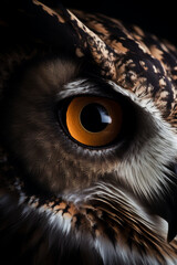 Beautiful photo of a fierce majestic owl’s eyes, extreme macro close up of an eye created with Generative Ai