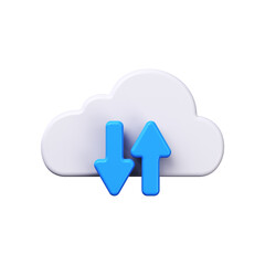 3d cloud technology icon. Cloud with down and up arrows..
