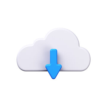 3D loading icon. Cloud symbol with down sign..
