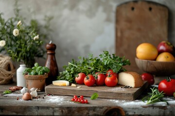 Rustic Food Photography - A food photography setup with rustic, natural background, emphasizing the organic and earthy qualities of the food - AI Generated