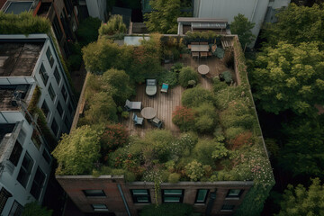Fototapeta na wymiar rooftop full of greenery