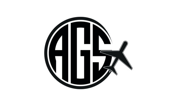 AGS three initial letter circle tour & travel agency logo design vector template. hajj Umrah agency, abstract, wordmark, business, monogram, minimalist, brand, company, flat, tourism agency, tourist