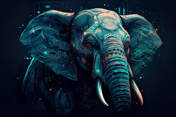 3d elephant in the dark - obrazy, fototapety, plakaty