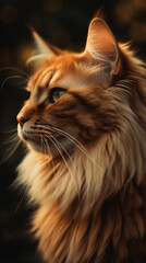 Naklejka na ściany i meble a fluffy orange long haired cat, macro lens and tilt-shift camera angle created with Generative Ai