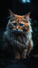 Naklejka na ściany i meble a fluffy orange long haired cat, macro lens and tilt-shift camera angle created with Generative Ai