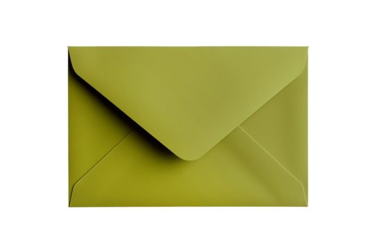 Blank olive envelope mockup isolated on transparent background. PNG file.