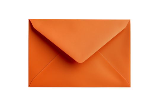Blank orange envelope mockup isolated on transparent background. PNG file.