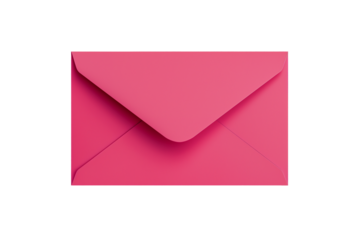 Blank bright pink envelope mockup isolated on transparent background. PNG file.