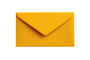Blank yellow envelope mockup isolated on transparent background. PNG file.