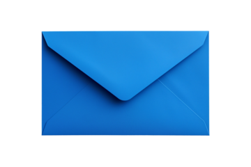 Blank blue envelope mockup isolated on transparent background. PNG file.