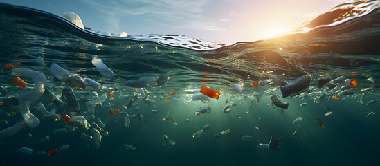 Fototapeta na wymiar plastic bags floating in the water