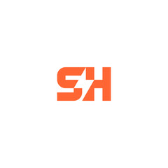 Obraz premium SH monogram logo with lightning bolt or electric icon incorporated in negative space style. S and H
