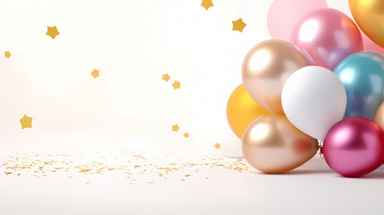 The children’s birthday background, many balloons with soft tones