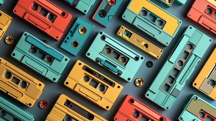 Retro cassette tape card seamless pattern  - obrazy, fototapety, plakaty