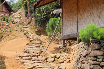 stone structures used as traditional roads and foundations for traditional Baduy house buildings