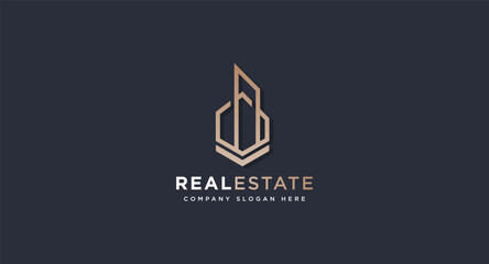 Black and Gold Real Estate Logo Design. Flat Vector Logo Design Template Element for Construction Architecture Building Logos.