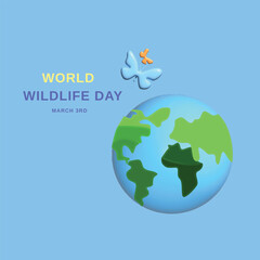 World wildlife day concept. Realistic 3d object cartoon style. Vector colorful illustration.