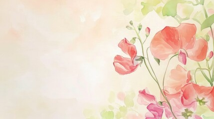 Obraz na płótnie Canvas Sweet Peas: Represent pleasure and thankfulness, valentine theme, watercolor, big copy space