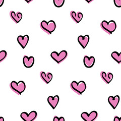 Stylish graphic seamless pattern with pink hearts. Background, wrapping paper