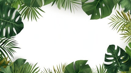 Fototapeta na wymiar Framed in white against a black backdrop, the tropical leaves of a jungle plant create a captivating nature scene.