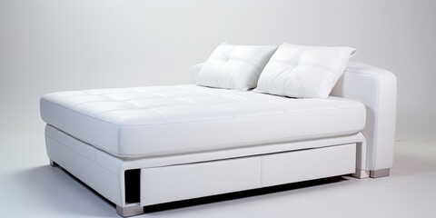 Multi-functional white furniture sofa bed with background isolation.