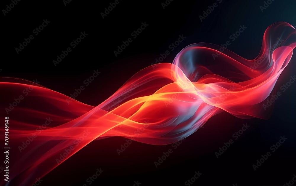 Poster 3d rendering. abstract twisted brush strokes glow with dark red neon light. generative ai