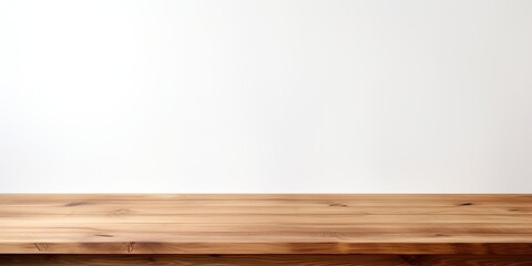 Wooden table top on white background - for displaying or showcasing products.